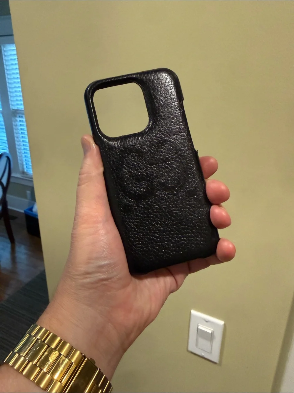 Gucci Black Jumbo GG Textured Leather iPhone 15 Pro Case